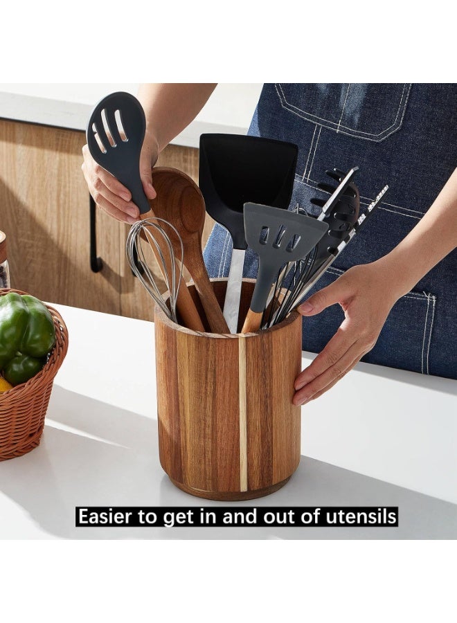 Acacia Wood Utensil Holder for Kitchen Counter, 360° Rotating 7.2" Large Cooking Utensil Holder, Kitchen Utensil Storage Organizer for Countertops, Farmhouse Kitchen Decor - Image 4
